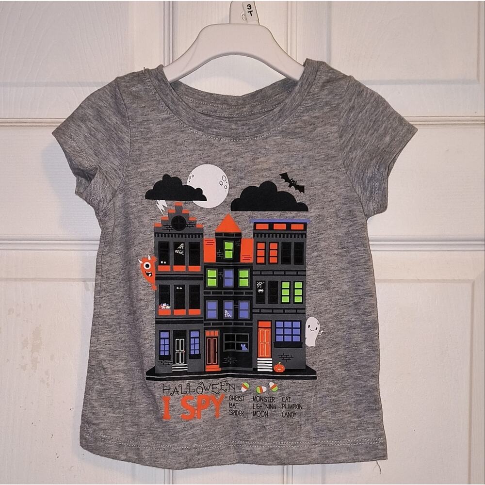 Cat & Jack Halloween I Spy Haunted House Kids Grey T Shirt 2T